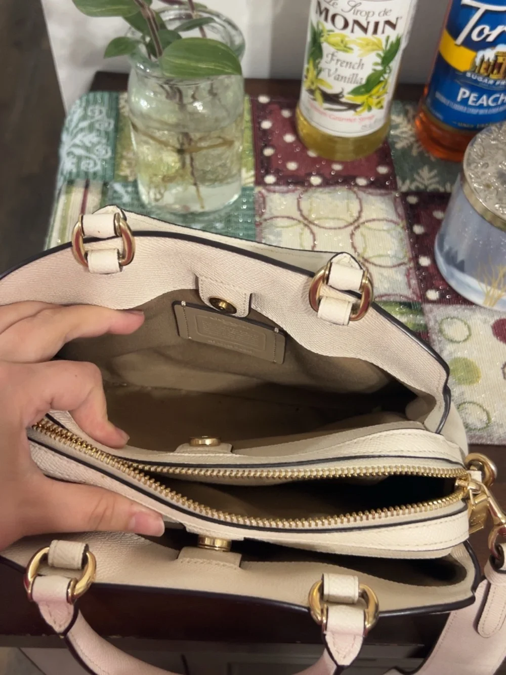 Coach Cream Pebbled Leather Satchel with Gold Hardware